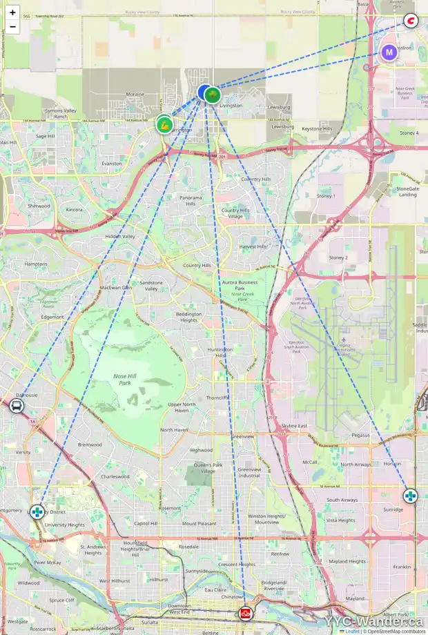 Daily accessibility map for 131 LUCAS CM NW, Calgary showing nearby schools, grocery stores, parks, LRT stations and nearby amenities