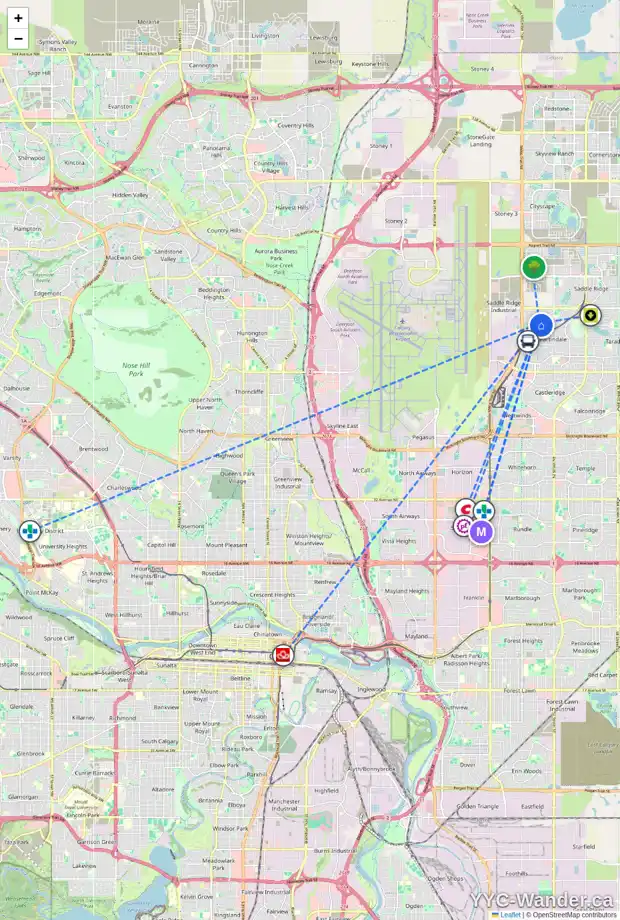 Daily accessibility map for 806 MARTINDALE BV NE, Calgary showing nearby schools, grocery stores, parks, LRT stations and nearby amenities