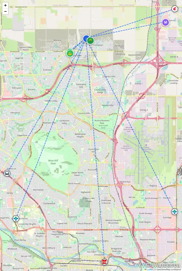 Daily accessibility map for 160 LUCAS CM NW, Calgary showing nearby schools, grocery stores, parks, LRT stations and nearby amenities
