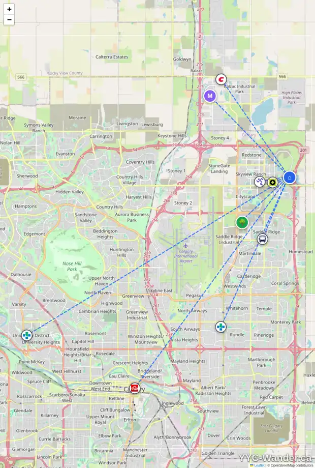 Daily accessibility map for 308 CORNERBROOK DR NE, Calgary showing nearby schools, grocery stores, parks, LRT stations and nearby amenities