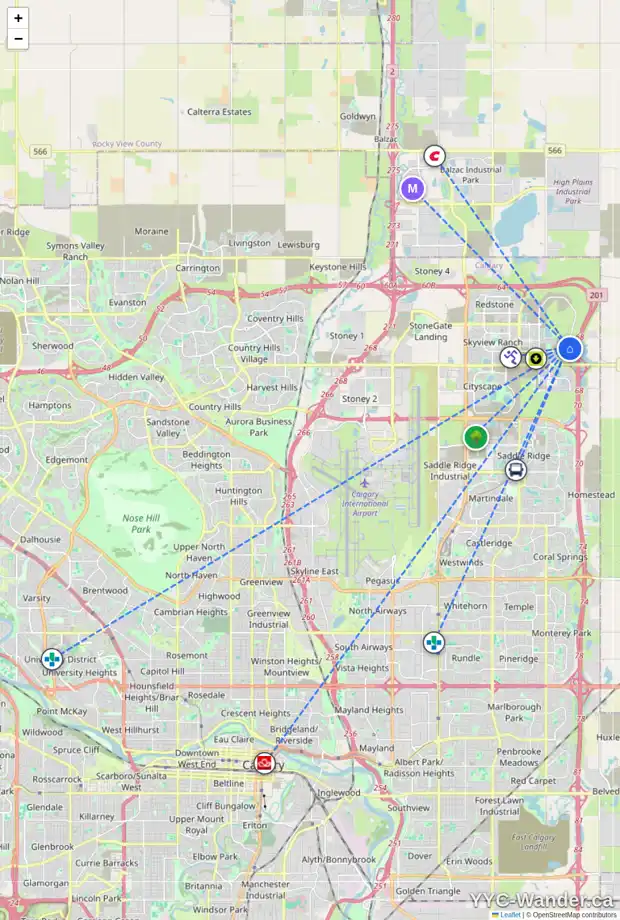 Daily accessibility map for 304 CORNERBROOK DR NE, Calgary showing nearby schools, grocery stores, parks, LRT stations and nearby amenities