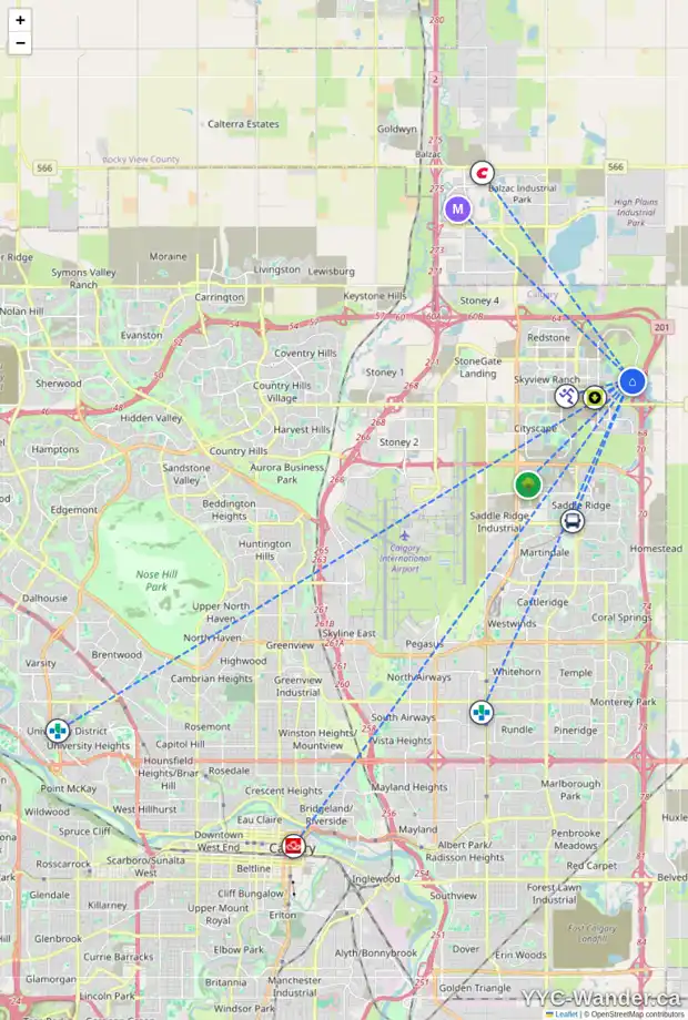 Daily accessibility map for 236 CORNERBROOK DR NE, Calgary showing nearby schools, grocery stores, parks, LRT stations and nearby amenities