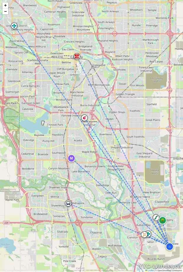 Daily accessibility map for 47 FINCH GD SE, Calgary showing nearby schools, grocery stores, parks, LRT stations and nearby amenities