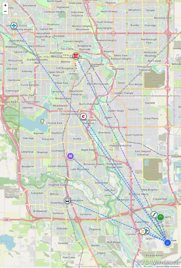 Daily accessibility map for 63 FINCH GD SE, Calgary showing nearby schools, grocery stores, parks, LRT stations and nearby amenities