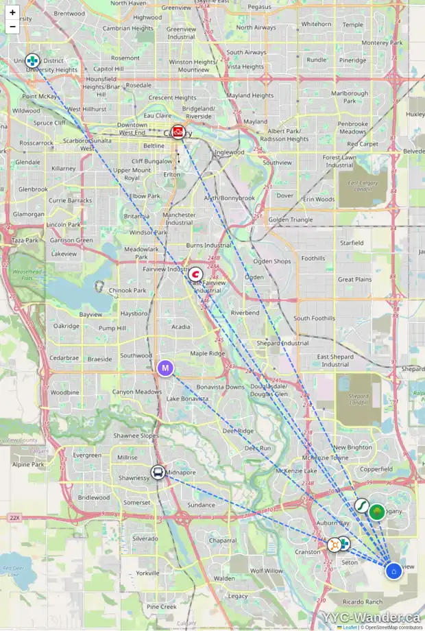 Daily accessibility map for 83 FINCH GD SE, Calgary showing nearby schools, grocery stores, parks, LRT stations and nearby amenities