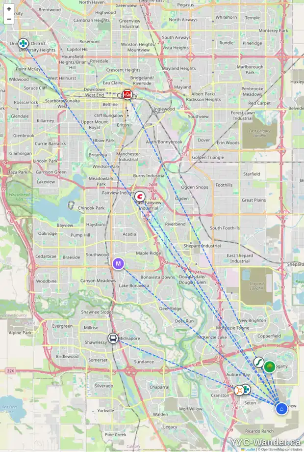 Daily accessibility map for 91 FINCH GD SE, Calgary showing nearby schools, grocery stores, parks, LRT stations and nearby amenities
