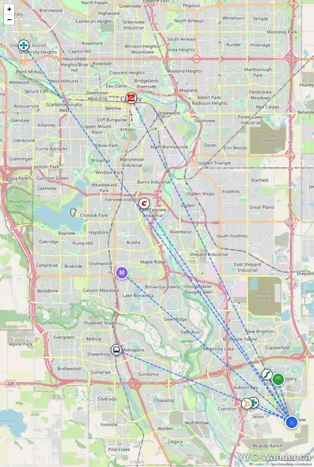 Daily accessibility map for 114 FINCH GD SE, Calgary showing nearby schools, grocery stores, parks, LRT stations and nearby amenities