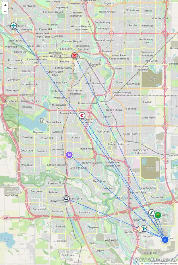 Daily accessibility map for 111 FINCH GD SE, Calgary showing nearby schools, grocery stores, parks, LRT stations and nearby amenities