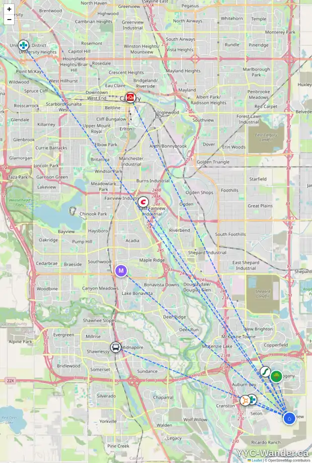Daily accessibility map for 127 FINCH GD SE, Calgary showing nearby schools, grocery stores, parks, LRT stations and nearby amenities