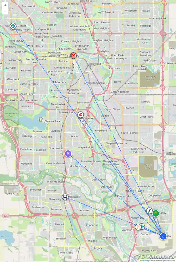 Daily accessibility map for 24 FINCH CM SE, Calgary showing nearby schools, grocery stores, parks, LRT stations and nearby amenities