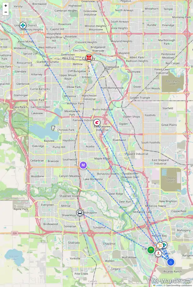 Daily accessibility map for 21 SETONSTONE PS SE, Calgary showing nearby schools, grocery stores, parks, LRT stations and nearby amenities