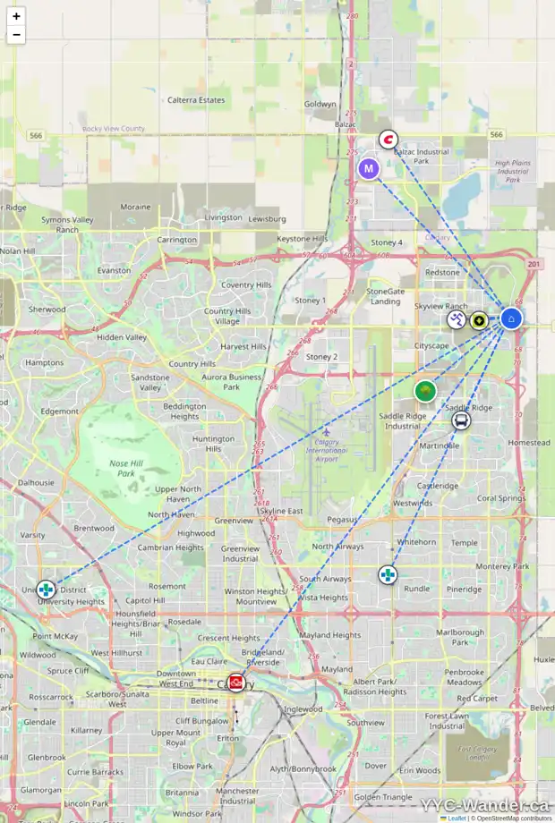 Daily accessibility map for 152 CORNERBROOK RD NE, Calgary showing nearby schools, grocery stores, parks, LRT stations and nearby amenities