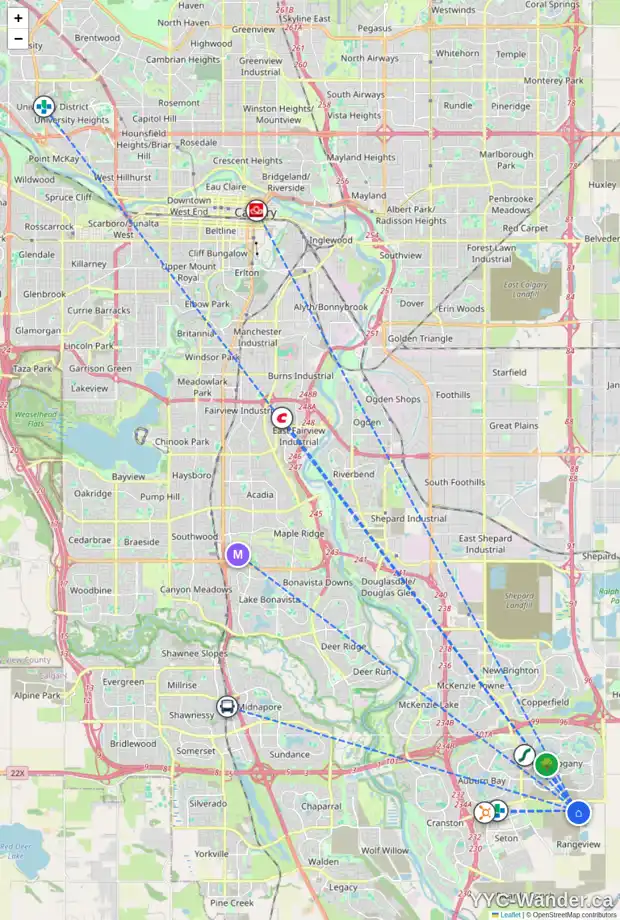 Daily accessibility map for 122 HEIRLOOM GR SE, Calgary showing nearby schools, grocery stores, parks, LRT stations and nearby amenities