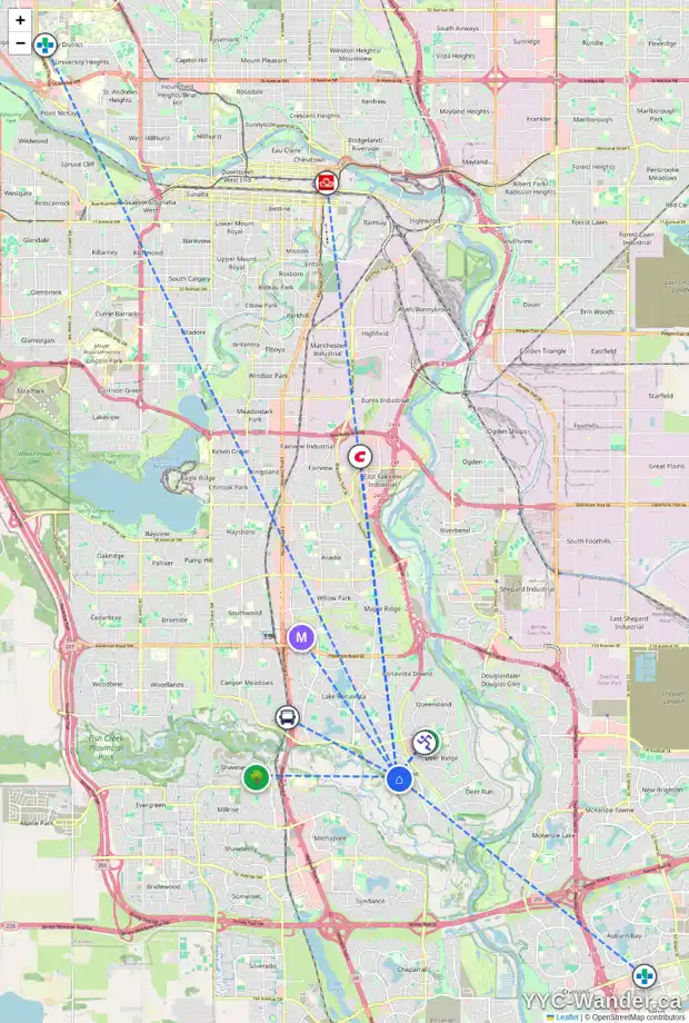 Daily accessibility map for 252 PARKSIDE CR SE, Calgary showing nearby schools, grocery stores, parks, LRT stations and nearby amenities