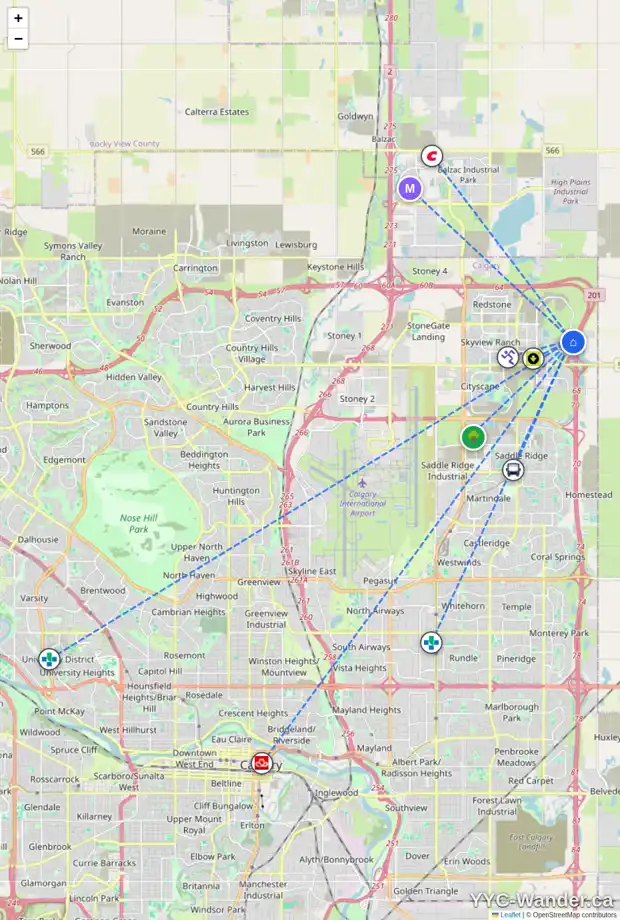 Daily accessibility map for 58 CORNERBROOK CR NE, Calgary showing nearby schools, grocery stores, parks, LRT stations and nearby amenities