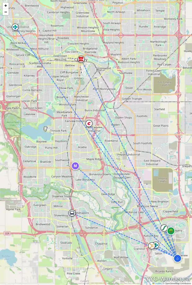 Daily accessibility map for 663 RANGEVIEW ST SE, Calgary showing nearby schools, grocery stores, parks, LRT stations and nearby amenities