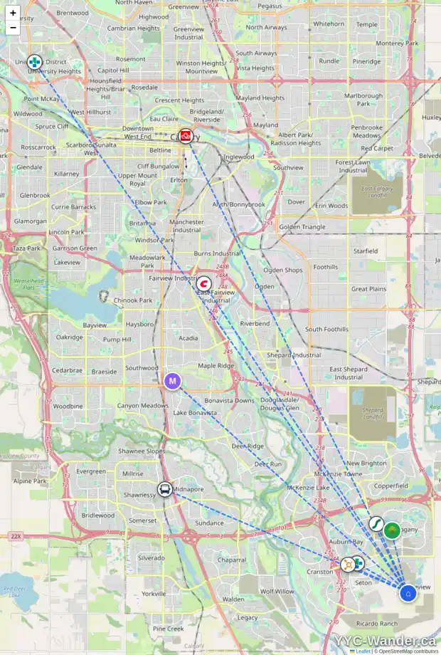 Daily accessibility map for 654 RANGEVIEW ST SE, Calgary showing nearby schools, grocery stores, parks, LRT stations and nearby amenities