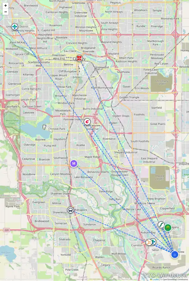 Daily accessibility map for 646 RANGEVIEW ST SE, Calgary showing nearby schools, grocery stores, parks, LRT stations and nearby amenities