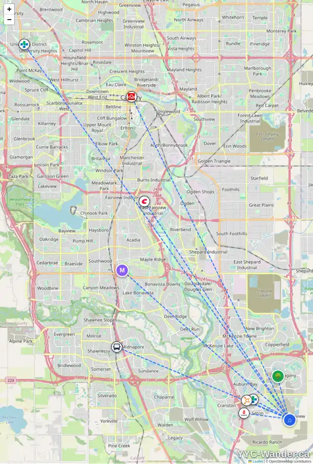 Daily accessibility map for 622 RANGEVIEW ST SE, Calgary showing nearby schools, grocery stores, parks, LRT stations and nearby amenities