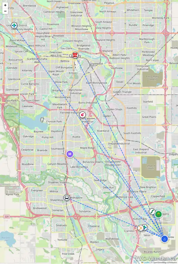 Daily accessibility map for 623 RANGEVIEW ST SE, Calgary showing nearby schools, grocery stores, parks, LRT stations and nearby amenities