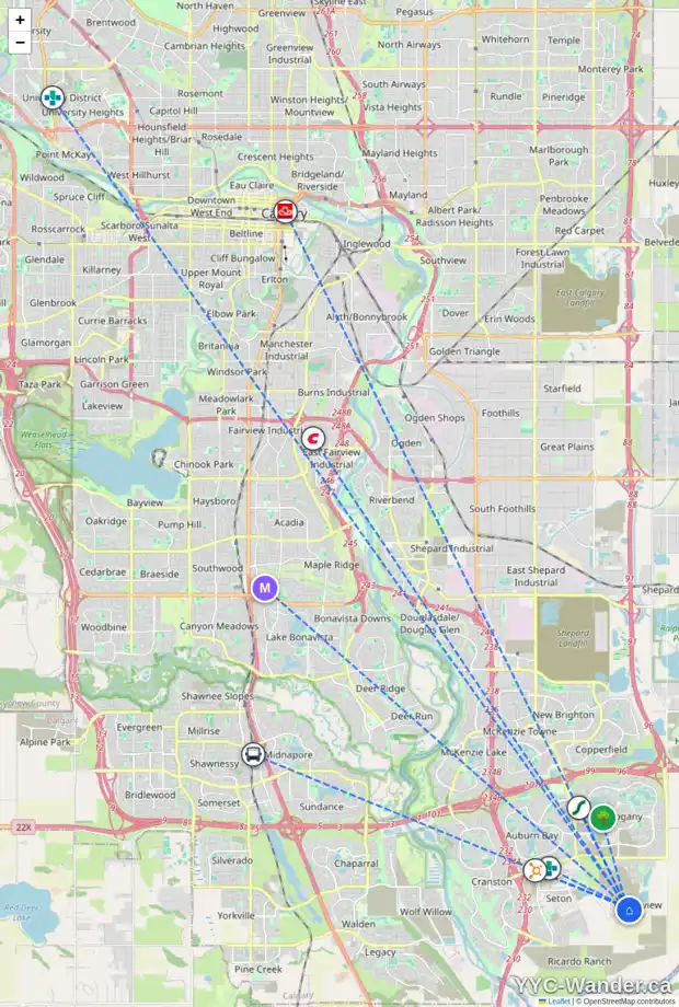 Daily accessibility map for 574 RANGEVIEW ST SE, Calgary showing nearby schools, grocery stores, parks, LRT stations and nearby amenities