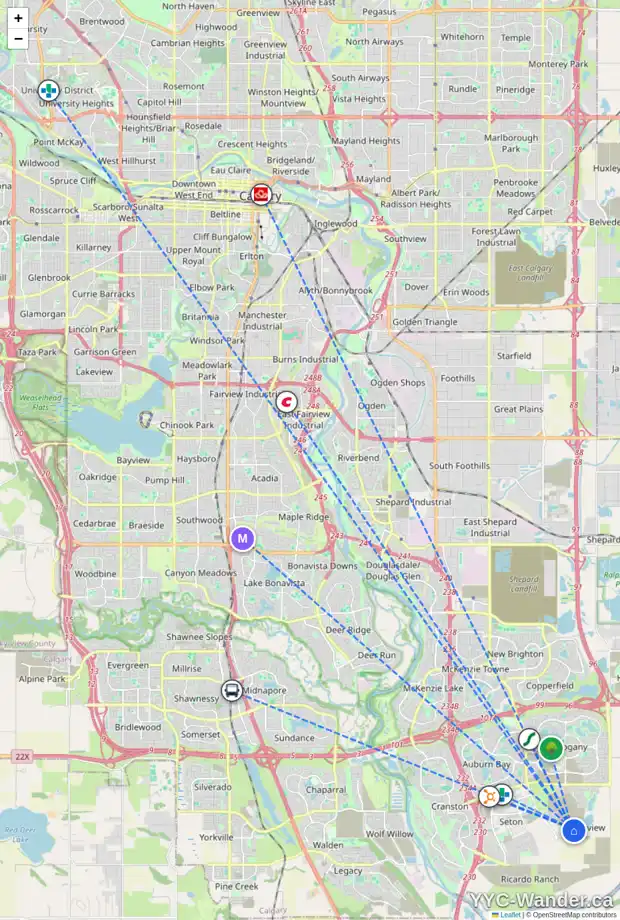 Daily accessibility map for 547 RANGEVIEW ST SE, Calgary showing nearby schools, grocery stores, parks, LRT stations and nearby amenities