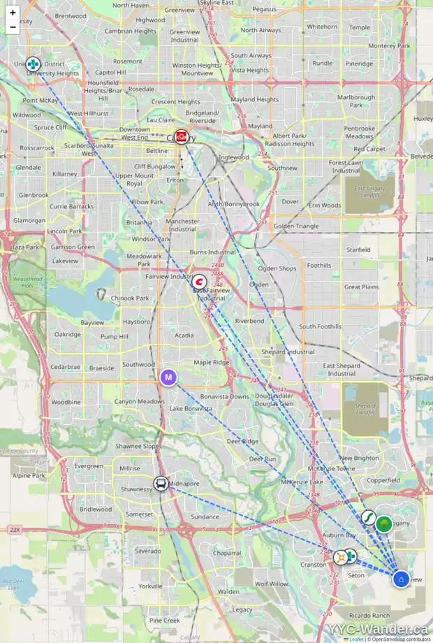 Daily accessibility map for 276 RANGEVIEW WY SE, Calgary showing nearby schools, grocery stores, parks, LRT stations and nearby amenities