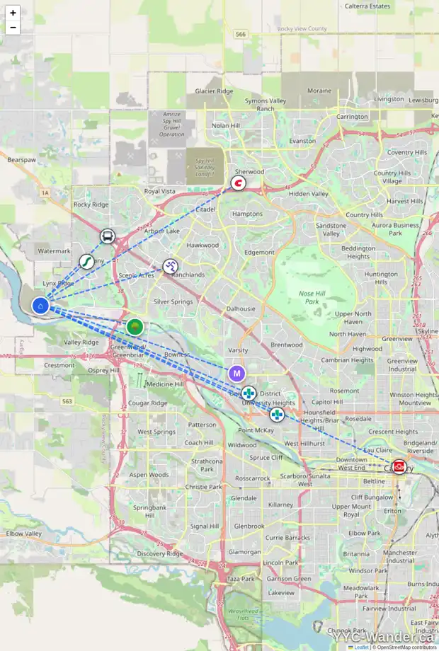 Daily accessibility map for 67 ROYSTON WY NW, Calgary showing nearby schools, grocery stores, parks, LRT stations and nearby amenities