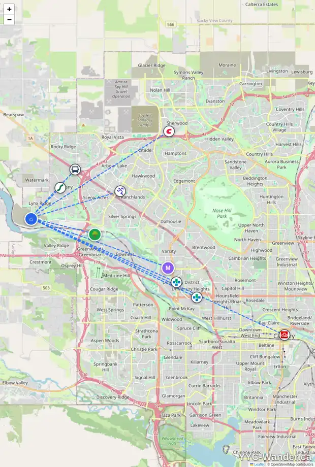 Daily accessibility map for 123 ROYSTON RI NW, Calgary showing nearby schools, grocery stores, parks, LRT stations and nearby amenities