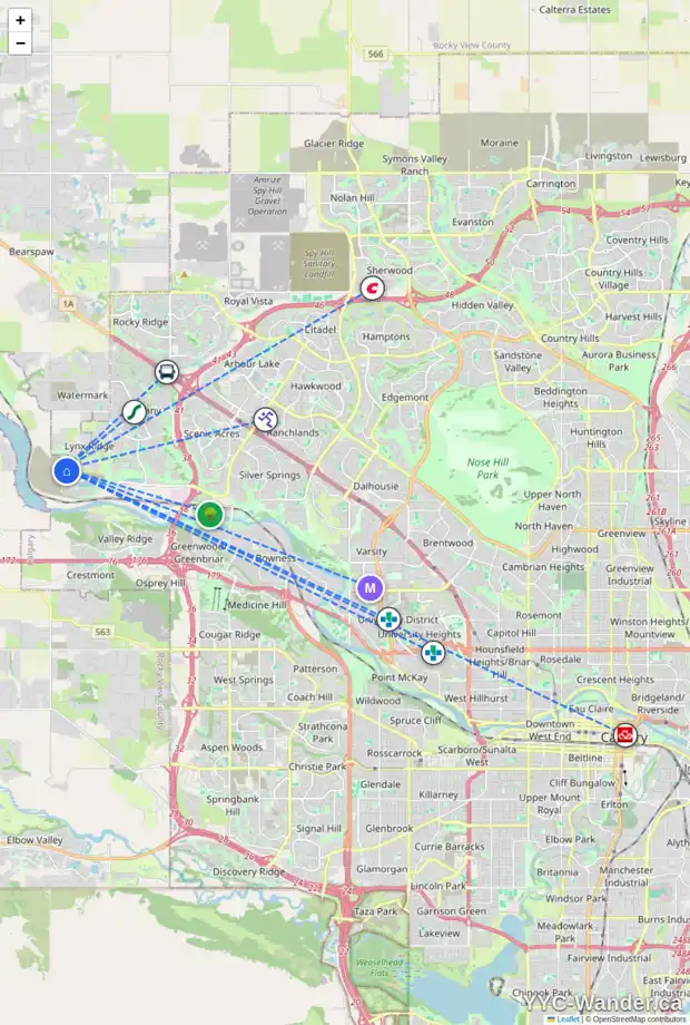 Daily accessibility map for 511 ROCHESTER TC NW, Calgary showing nearby schools, grocery stores, parks, LRT stations and nearby amenities