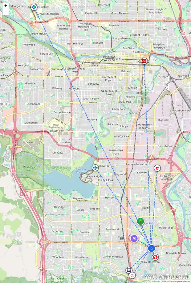 Daily accessibility map for 628 LAKE LINNET CR SE, Calgary showing nearby schools, grocery stores, parks, LRT stations and nearby amenities