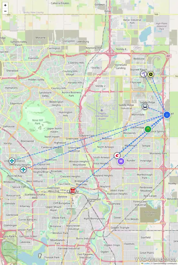 Daily accessibility map for 228 HOMESTEAD GV NE, Calgary showing nearby schools, grocery stores, parks, LRT stations and nearby amenities
