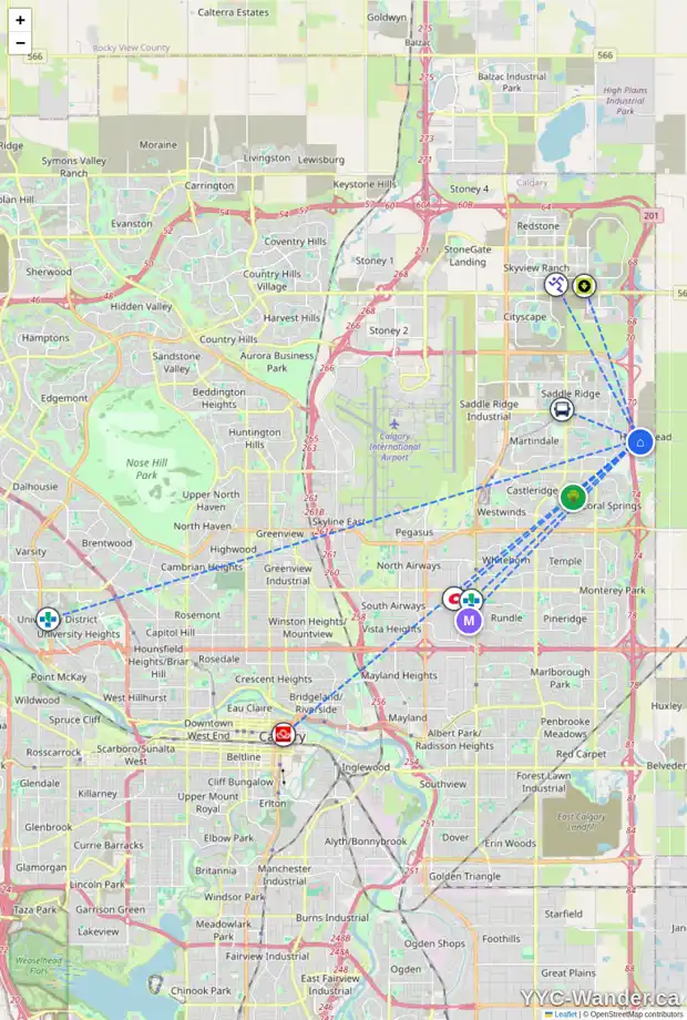 Daily accessibility map for 177 HOMESTEAD TC NE, Calgary showing nearby schools, grocery stores, parks, LRT stations and nearby amenities