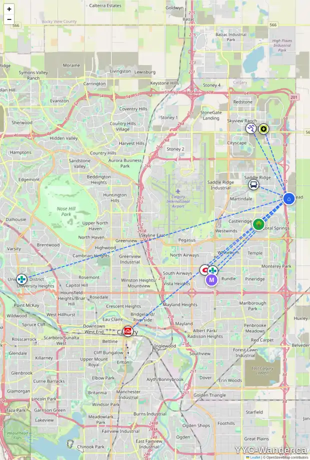 Daily accessibility map for 189 HOMESTEAD TC NE, Calgary showing nearby schools, grocery stores, parks, LRT stations and nearby amenities