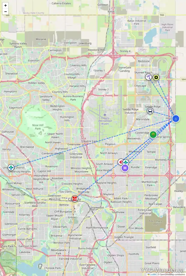 Daily accessibility map for 229 HOMESTEAD CR NE, Calgary showing nearby schools, grocery stores, parks, LRT stations and nearby amenities