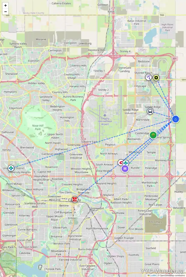 Daily accessibility map for 237 HOMESTEAD CR NE, Calgary showing nearby schools, grocery stores, parks, LRT stations and nearby amenities