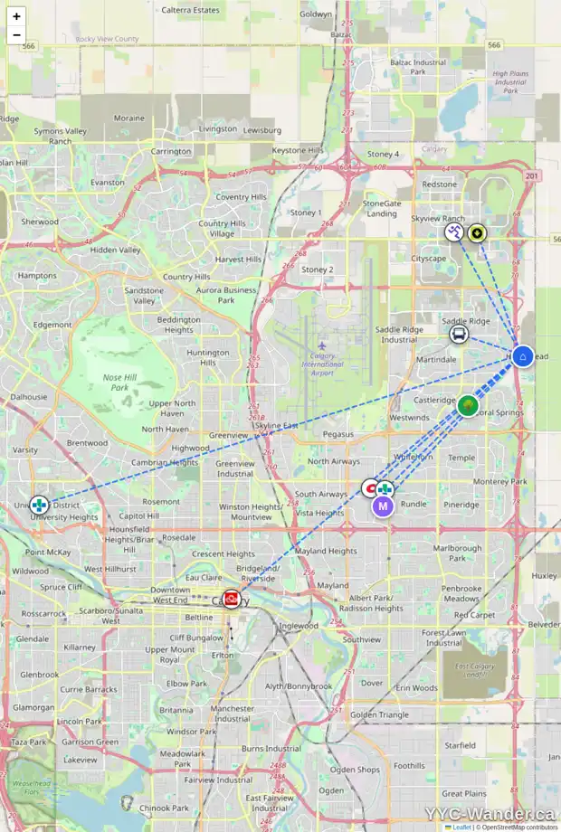 Daily accessibility map for 241 HOMESTEAD TC NE, Calgary showing nearby schools, grocery stores, parks, LRT stations and nearby amenities