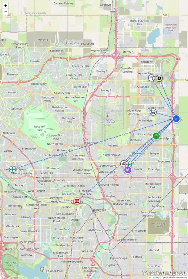 Daily accessibility map for 324 HOMESTEAD GV NE, Calgary showing nearby schools, grocery stores, parks, LRT stations and nearby amenities