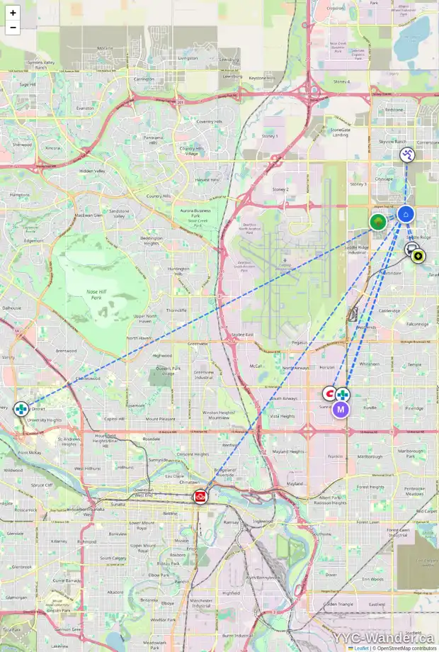 Daily accessibility map for 46 SAVANNA RI NE, Calgary showing nearby schools, grocery stores, parks, LRT stations and nearby amenities