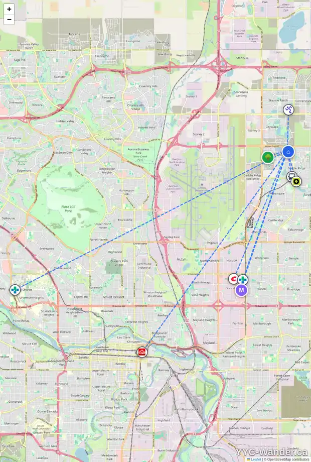 Daily accessibility map for 58 SAVANNA RI NE, Calgary showing nearby schools, grocery stores, parks, LRT stations and nearby amenities