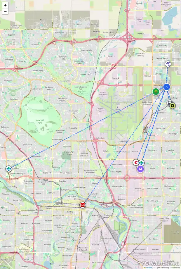 Daily accessibility map for 647 SAVANNA CR NE, Calgary showing nearby schools, grocery stores, parks, LRT stations and nearby amenities