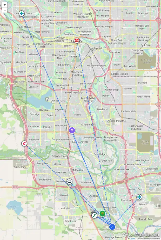Daily accessibility map for 568 LEGACY CI SE, Calgary showing nearby schools, grocery stores, parks, LRT stations and nearby amenities