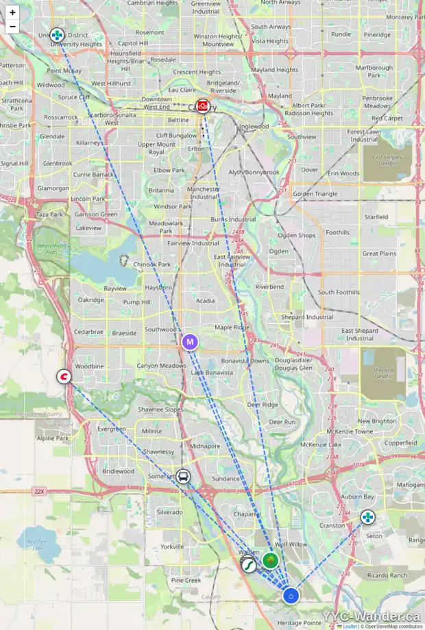 Daily accessibility map for 36 LEGACY FOREST LD SE, Calgary showing nearby schools, grocery stores, parks, LRT stations and nearby amenities