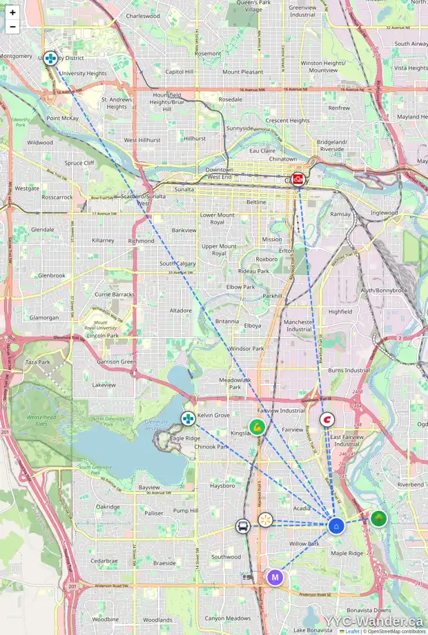 Daily accessibility map for 9839 ADRIAN PL SE, Calgary showing nearby schools, grocery stores, parks, LRT stations and nearby amenities