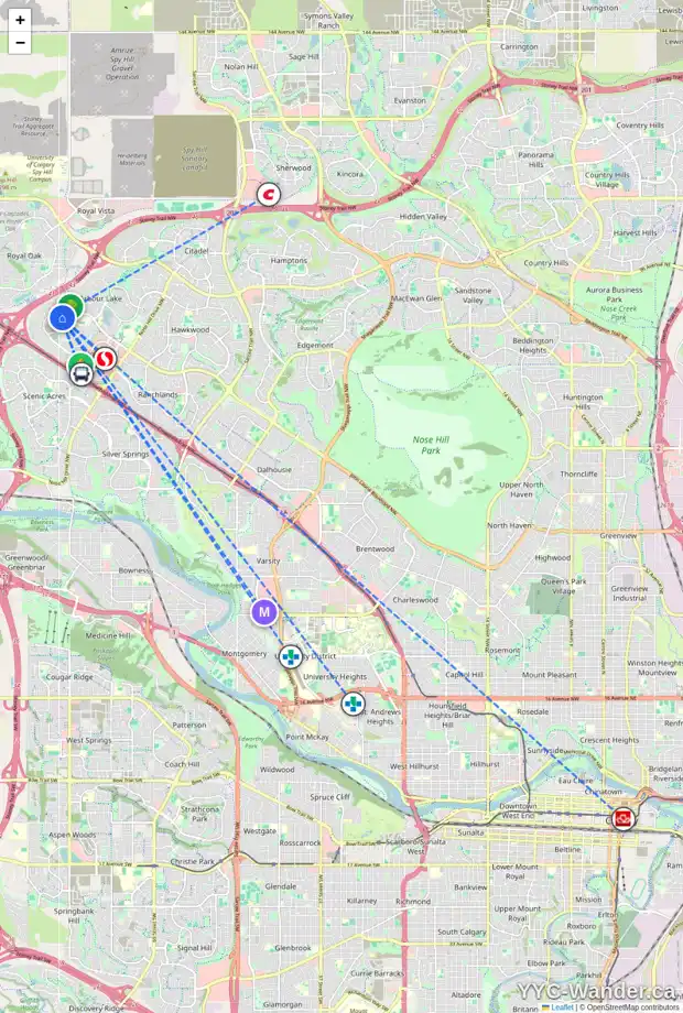 Daily accessibility map for 312 950 ARBOUR LAKE RD NW, Calgary showing nearby schools, grocery stores, parks, LRT stations and nearby amenities