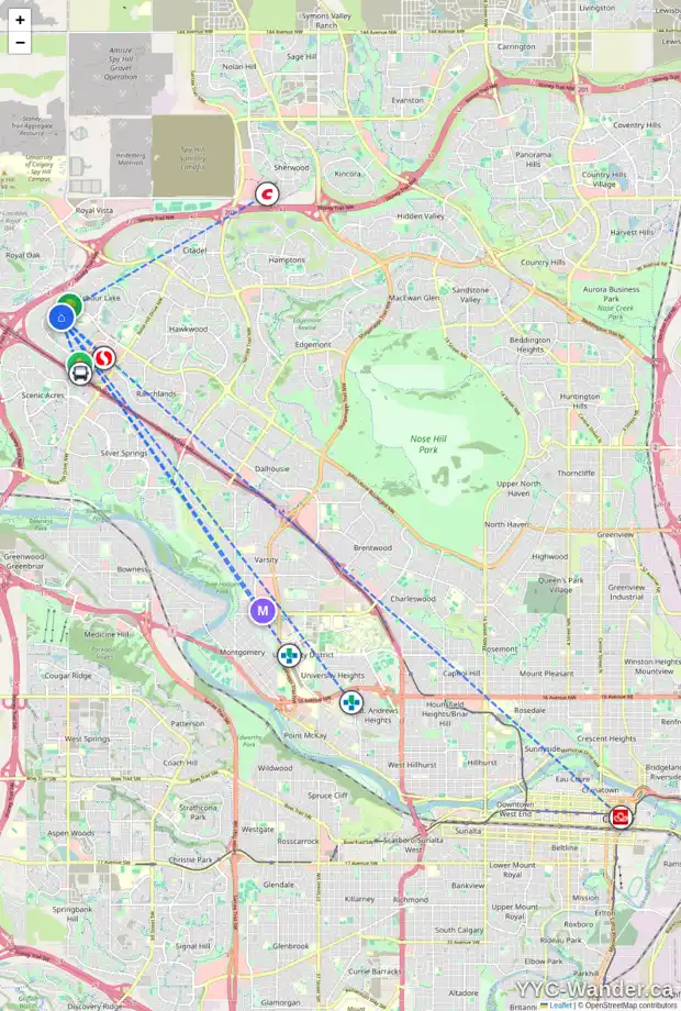 Daily accessibility map for 314 950 ARBOUR LAKE RD NW, Calgary showing nearby schools, grocery stores, parks, LRT stations and nearby amenities