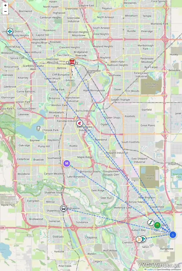 Daily accessibility map for 289 MAGNOLIA WY SE, Calgary showing nearby schools, grocery stores, parks, LRT stations and nearby amenities