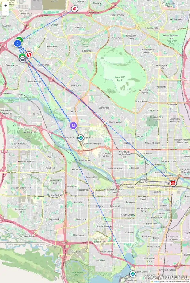 Daily accessibility map for 322 950 ARBOUR LAKE RD NW, Calgary showing nearby schools, grocery stores, parks, LRT stations and nearby amenities