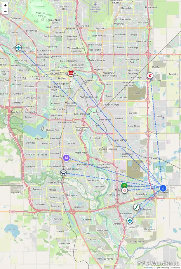 Daily accessibility map for 146 HOTCHKISS MR SE, Calgary showing nearby schools, grocery stores, parks, LRT stations and nearby amenities