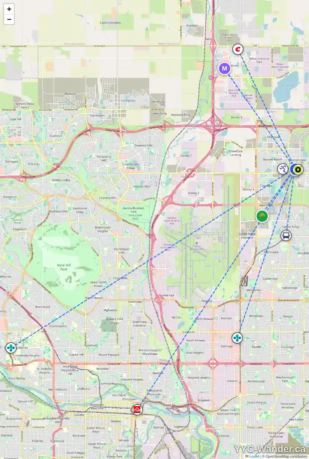 Daily accessibility map for 810 CORNERSTONE ST NE, Calgary showing nearby schools, grocery stores, parks, LRT stations and nearby amenities